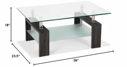 Tangkula Rectangle Glass Coffee Table, 2-Tier Tea Table w/Tempered Glass Tabletop & Stainless Steel Tube