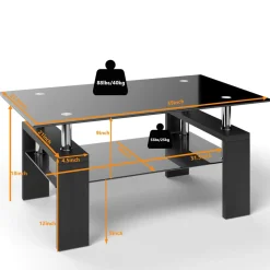 Tangkula Rectangle Glass Coffee Table, 2-Tier Tea Table w/Tempered Glass Tabletop & Stainless Steel Tube