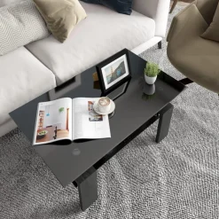Tangkula Rectangle Glass Coffee Table, 2-Tier Tea Table w/Tempered Glass Tabletop & Stainless Steel Tube