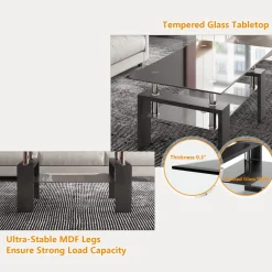 Tangkula Rectangle Glass Coffee Table, 2-Tier Tea Table w/Tempered Glass Tabletop & Stainless Steel Tube