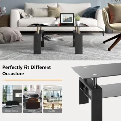 Tangkula Rectangle Glass Coffee Table, 2-Tier Tea Table w/Tempered Glass Tabletop & Stainless Steel Tube