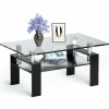 Tangkula Rectangular Glass Coffee Table, Modern Side Coffee Table
