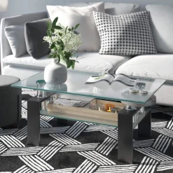 Tangkula Rectangular Glass Coffee Table, Modern Side Coffee Table