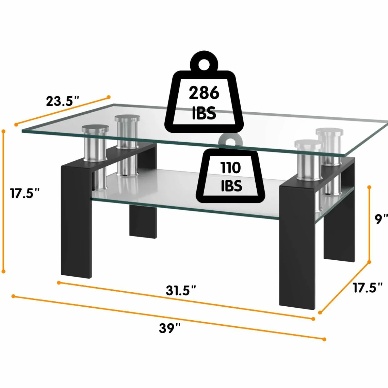Tangkula Rectangular Glass Coffee Table, Modern Side Coffee Table