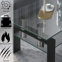 Tangkula Rectangular Glass Coffee Table, Modern Side Coffee Table