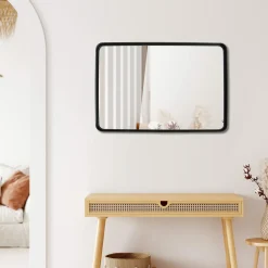 Tangkula Rectangular Wall Mirror, Modern Mirror with Solid Steel Frame & Rounded Corners