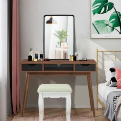Tangkula Rectangular Wall Mirror, Modern Mirror with Solid Steel Frame & Rounded Corners
