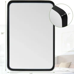 Tangkula Rectangular Wall Mirror, Modern Mirror with Solid Steel Frame & Rounded Corners