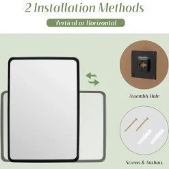 Tangkula Rectangular Wall Mirror, Modern Mirror with Solid Steel Frame & Rounded Corners