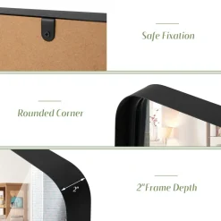 Tangkula Rectangular Wall Mirror, Modern Mirror with Solid Steel Frame & Rounded Corners