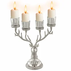 Tangkula Reindeer Candle Holder, Deer Christmas Ornament for 4 Candles, Aluminum Table Christmas Decoration for Tealight