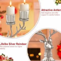 Tangkula Reindeer Candle Holder, Deer Christmas Ornament for 4 Candles, Aluminum Table Christmas Decoration for Tealight