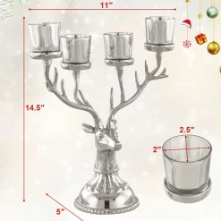 Tangkula Reindeer Candle Holder, Deer Christmas Ornament for 4 Candles, Aluminum Table Christmas Decoration for Tealight