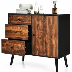 Tangkula Retro Storage Cabinet, Wood Floor Storage Cabinet with 3 Drawers and 1 Cabinet w/Adjustable Shelf, Accent Cabinet