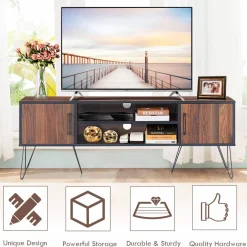 Tangkula Retro TV Stand for 60'' TV, Modern Entertainment Center for Flat Screen TV Cable Box Gaming Consoles(Walnut)