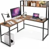 Tangkula Reversible L-Shaped Desk with Hutch, Space Saving Corner Computer Desk with Storage Bookshelf