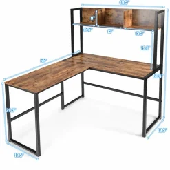 Tangkula Reversible L-Shaped Desk with Hutch, Space Saving Corner Computer Desk with Storage Bookshelf