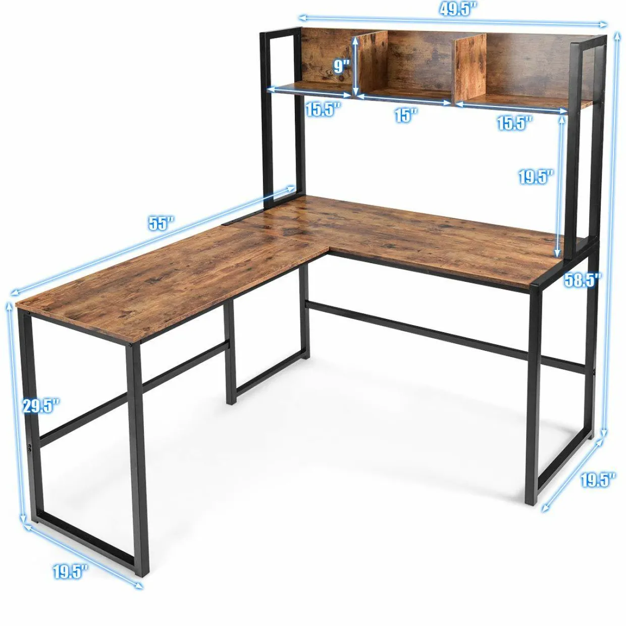 Tangkula Reversible L-Shaped Desk with Hutch, Space Saving Corner Computer Desk with Storage Bookshelf