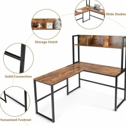 Tangkula Reversible L-Shaped Desk with Hutch, Space Saving Corner Computer Desk with Storage Bookshelf
