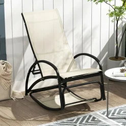 Tangkula Rocking Chair Outdoor, 2-in-1 Convertible Lounge Chair with 4-Level Adjustable Backrest