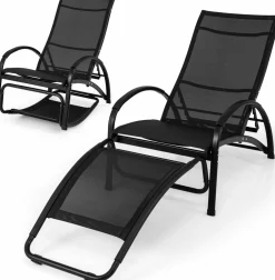 Tangkula Rocking Chair Outdoor, 2-in-1 Convertible Lounge Chair with 4-Level Adjustable Backrest
