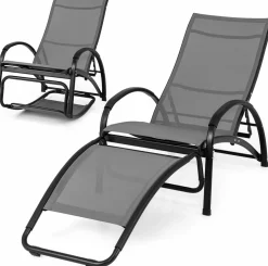 Tangkula Rocking Chair Outdoor, 2-in-1 Convertible Lounge Chair with 4-Level Adjustable Backrest