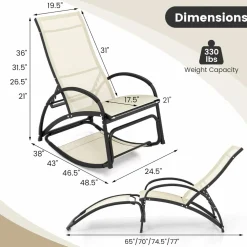 Tangkula Rocking Chair Outdoor, 2-in-1 Convertible Lounge Chair with 4-Level Adjustable Backrest