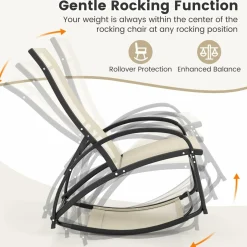 Tangkula Rocking Chair Outdoor, 2-in-1 Convertible Lounge Chair with 4-Level Adjustable Backrest