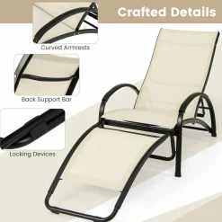 Tangkula Rocking Chair Outdoor, 2-in-1 Convertible Lounge Chair with 4-Level Adjustable Backrest