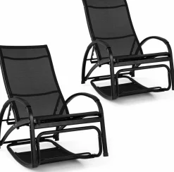 Tangkula Rocking Chair Outdoor, 2-in-1 Convertible Lounge Chair with 4-Level Adjustable Backrest