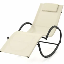 Tangkula Rocking Lounge Chair Outdoor, Zero Gravity Chaise Lounger with Removable Headrest, Fabric Backrest & Seat