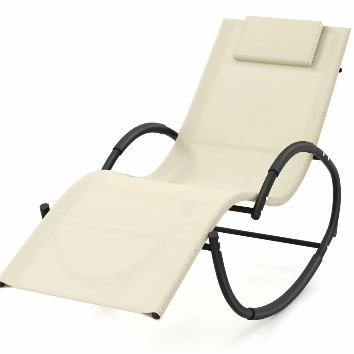 Tangkula Rocking Lounge Chair Outdoor, Zero Gravity Chaise Lounger with Removable Headrest, Fabric Backrest & Seat