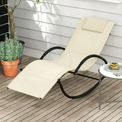 Tangkula Rocking Lounge Chair Outdoor, Zero Gravity Chaise Lounger with Removable Headrest, Fabric Backrest & Seat