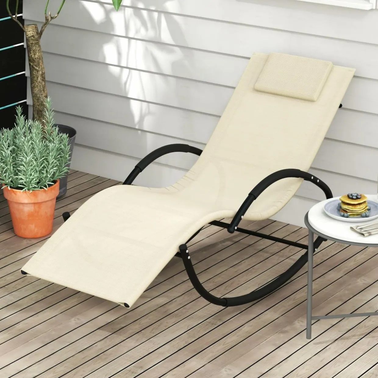 Tangkula Rocking Lounge Chair Outdoor, Zero Gravity Chaise Lounger with Removable Headrest, Fabric Backrest & Seat