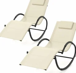 Tangkula Rocking Lounge Chair Outdoor, Zero Gravity Chaise Lounger with Removable Headrest, Fabric Backrest & Seat