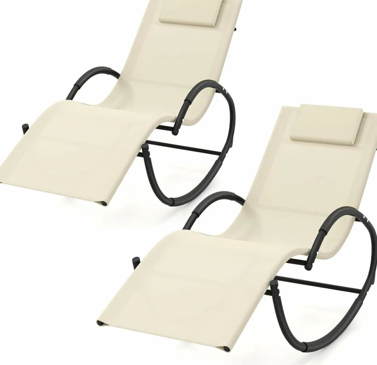 Tangkula Rocking Lounge Chair Outdoor, Zero Gravity Chaise Lounger with Removable Headrest, Fabric Backrest & Seat