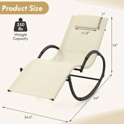Tangkula Rocking Lounge Chair Outdoor, Zero Gravity Chaise Lounger with Removable Headrest, Fabric Backrest & Seat