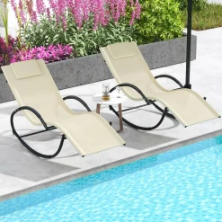Tangkula Rocking Lounge Chair Outdoor, Zero Gravity Chaise Lounger with Removable Headrest, Fabric Backrest & Seat