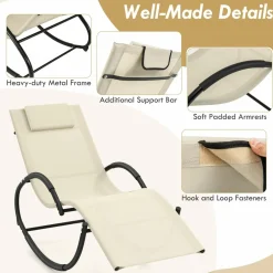 Tangkula Rocking Lounge Chair Outdoor, Zero Gravity Chaise Lounger with Removable Headrest, Fabric Backrest & Seat