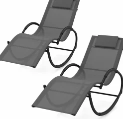 Tangkula Rocking Lounge Chair Outdoor, Zero Gravity Chaise Lounger with Removable Headrest, Fabric Backrest & Seat