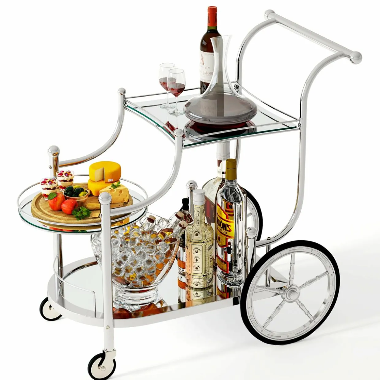 Tangkula Rolling Bar Cart, Metal Serving Cart with Tempered Glass, 3-Tier Glass Bar and Serving Cart