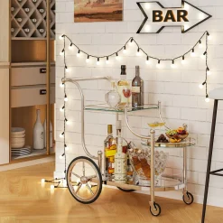 Tangkula Rolling Bar Cart, Metal Serving Cart with Tempered Glass, 3-Tier Glass Bar and Serving Cart