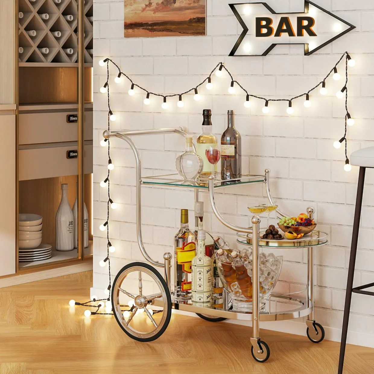 Tangkula Rolling Bar Cart, Metal Serving Cart with Tempered Glass, 3-Tier Glass Bar and Serving Cart