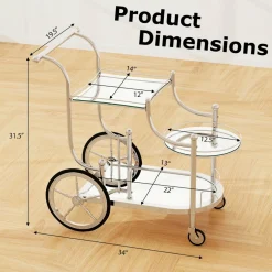 Tangkula Rolling Bar Cart, Metal Serving Cart with Tempered Glass, 3-Tier Glass Bar and Serving Cart
