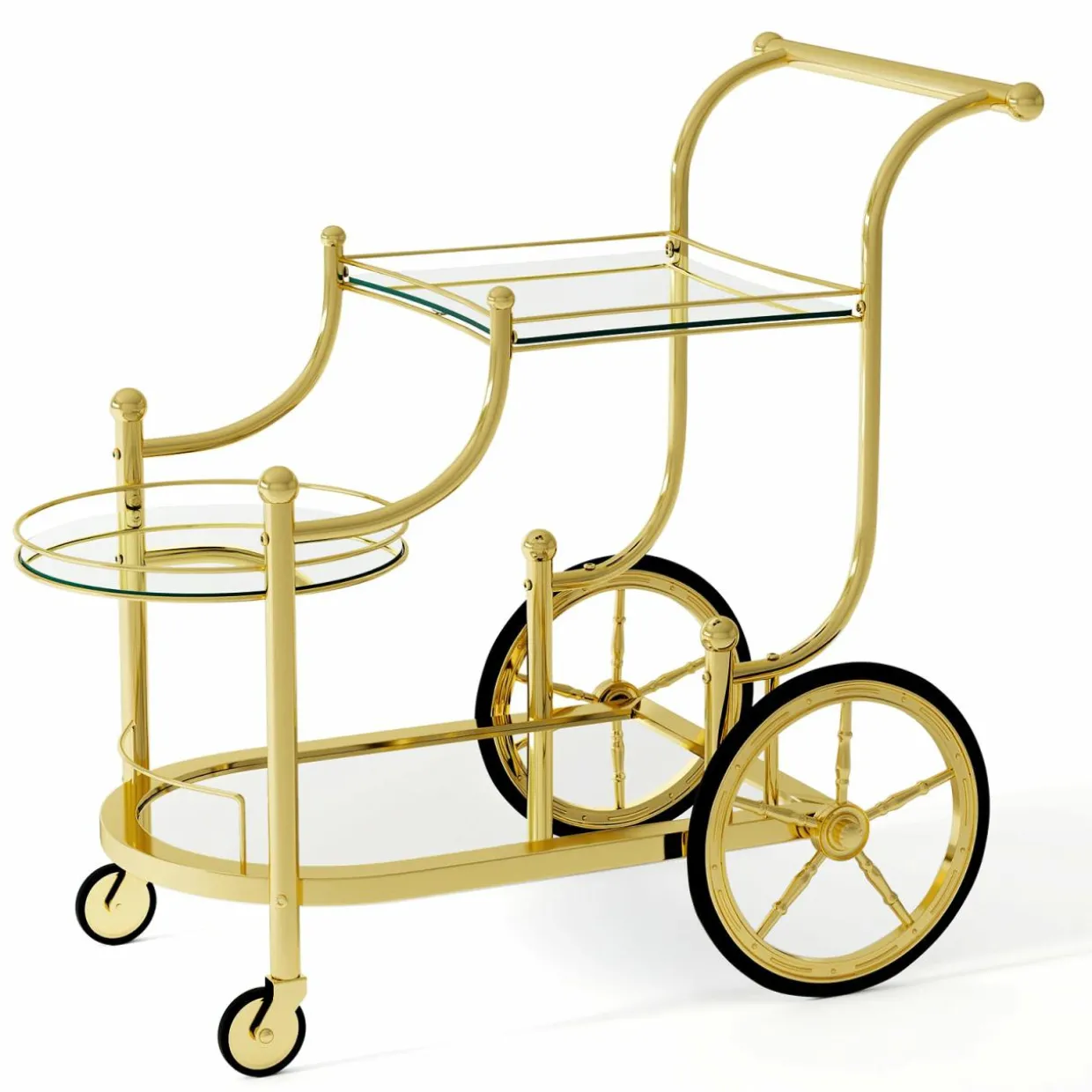 Tangkula Rolling Bar Cart, Metal Serving Cart with Tempered Glass, 3-Tier Glass Bar and Serving Cart