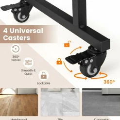 Tangkula Rolling Computer Desk Cart with Keyboard Tray, Mobile Portable Laptop PC Desk with CPU Stand & 3 Hooks for Sofa & Bed