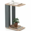 Tangkula Rolling C-shaped Sofa Side Table, Mobile Couch Table with Bottom Shelf & Removable 4 Universal Wheels