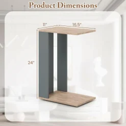 Tangkula Rolling C-shaped Sofa Side Table, Mobile Couch Table with Bottom Shelf & Removable 4 Universal Wheels