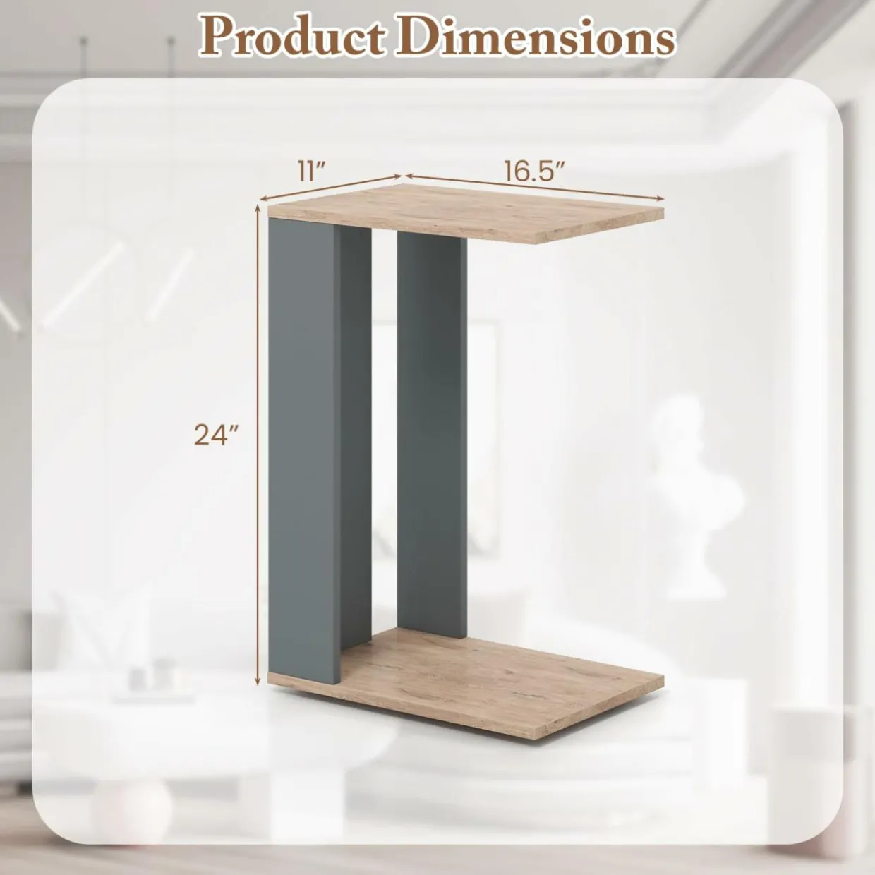 Tangkula Rolling C-shaped Sofa Side Table, Mobile Couch Table with Bottom Shelf & Removable 4 Universal Wheels