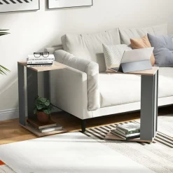 Tangkula Rolling C-shaped Sofa Side Table, Mobile Couch Table with Bottom Shelf & Removable 4 Universal Wheels